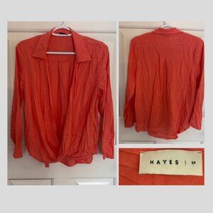 Hayes Coral Pink Long Sleeve Faux Wrap Blouse Top 31788